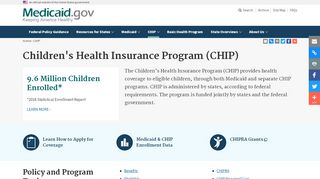 
                            6. Children's Health Insurance Program (CHIP) | Medicaid.gov