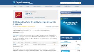 
                            4. CIBC Bank Ups Rate On Agility Savings Account to 2.39% APY