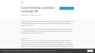 
                            9. CIC - Events Marketing Coordinator - Cambridge, MA - Lever