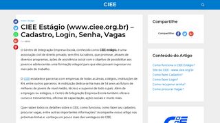 
                            5. CIEE Estágio (www.ciee.org.br) – Cadastro, Login, Senha, Vagas