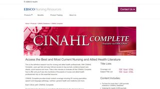 
                            9. CINAHL Complete | Full-Text Nursing Journals | EBSCO