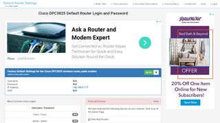 
                            7. Cisco DPC3825 Default Router Login and Password