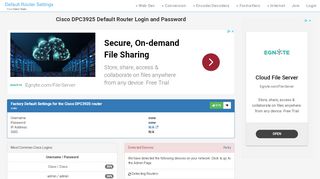 
                            9. Cisco DPC3925 Default Router Login and Password