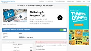 
                            9. Cisco DPC3939 Default Router Login and Password