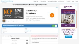 
                            6. Cisco SRP521W-K9 Default Router Login and Password