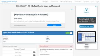 
                            1. CISCO VALET - M10 Default Router Login and …