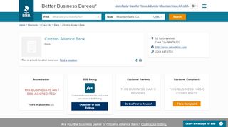 
                            4. Citizens Alliance Bank | Better Business Bureau® Profile