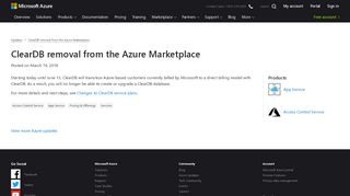 
                            2. ClearDB removal from the Azure Marketplace | Azure updates ...