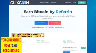 
                            2. Clixcoin - Earn BTC for surfing Ads | Homepage