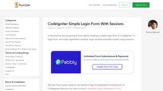 
                            2. CodeIgniter Simple Login Form With Sessions | FormGet