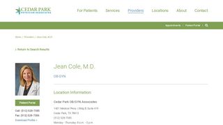 
                            2. Cole, Jean E., M.D. | Doctors and Providers | Cedar Park Physicians ...