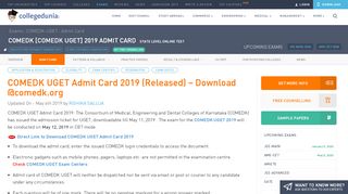 
                            6. COMEDK Admit Card 2019- Download Now, Exam on May …