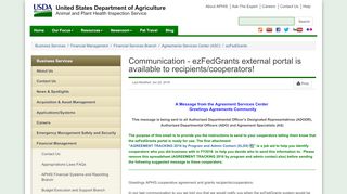 
                            1. Communication - ezFedGrants external portal is ... - USDA APHIS