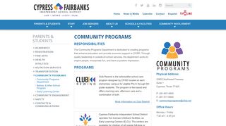 
                            9. Community Programs - Cypress-Fairbanks Independent School District