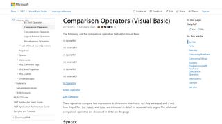 
                            6. Comparison Operators (Visual Basic) | Microsoft Docs