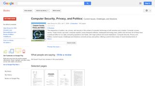 
                            8. Computer Security, Privacy, and Politics: Current Issues, ...