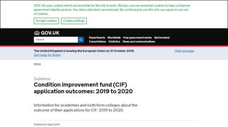 
                            1. Condition improvement fund (CIF) application outcomes: 2019 to 2020 ...