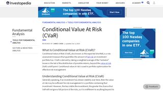 
                            7. Conditional Value at Risk (CVaR) - Investopedia