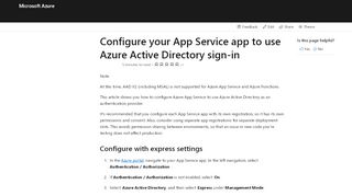 
                            2. Configure Azure Active Directory authentication - Azure App Service ...