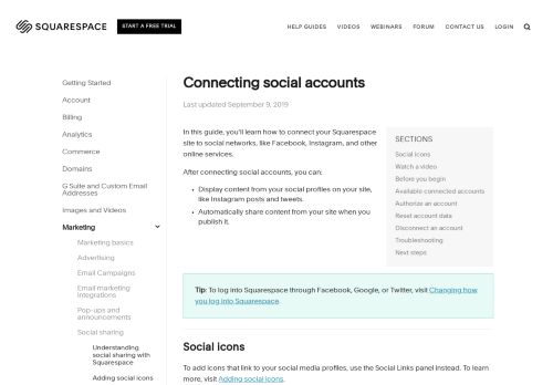 
                            2. Connecting social accounts – Squarespace Help