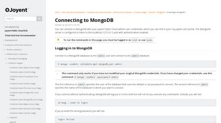 
                            6. Connecting to MongoDB - Documentation | Joyent