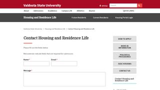 
                            9. Contact Housing and Residence Life - Valdosta State University
