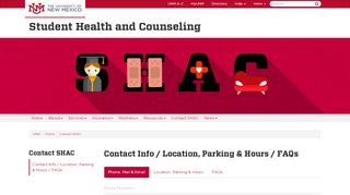 
                            3. Contact Info / Location, Parking & Hours / FAQs ... - UNM SHAC