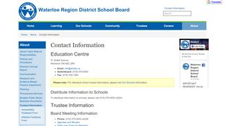 
                            9. Contact Information (Waterloo Region District School Board)