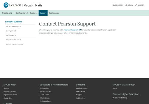 
                            8. Contact Technical Support | Students | MyLab Math | Pearson