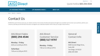 
                            8. Contact Us | American General Life Insurance | AIG Direct