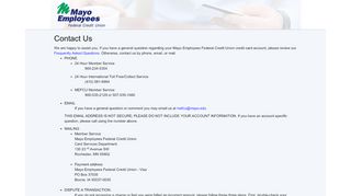 
                            4. Contact Us - Mayo Employees Federal Credit Union Visa Online