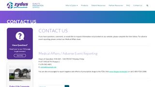 
                            10. Contact Us - Zydus Pharmaceuticals