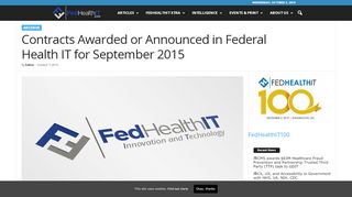 
                            9. Contracts Awarded or Announced in Federal Health IT for September ...