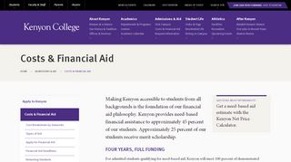 
                            7. Costs & Financial Aid · Kenyon College