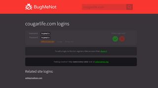 
                            7. cougarlife.com passwords - BugMeNot