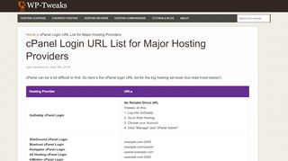 
                            8. cPanel Login URL List for Major Hosting Providers - WP-Tweaks