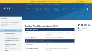 
                            8. CPFA | FINRA.org