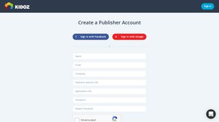 
                            9. Create a Publisher Account - accounts.kidoz.net