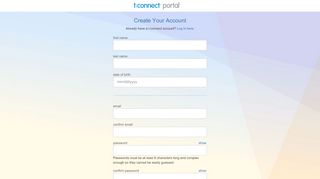 
                            4. Create Account - t:connect portal