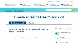 
                            4. Create an account - Allina Health account