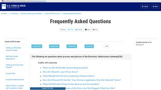 
                            4. Create an ESG Account > Frequently Asked Questions - FDA