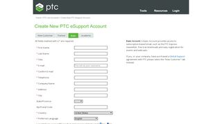 
                            10. Create New PTC eSupport Account