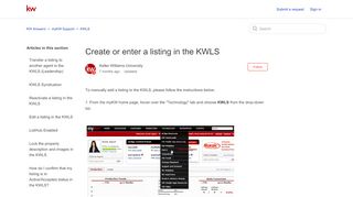 
                            4. Create or enter a listing in the KWLS – KW Answers