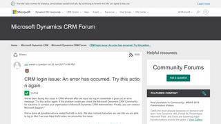 
                            1. CRM login issue: An error has occurred. Try this action again ...