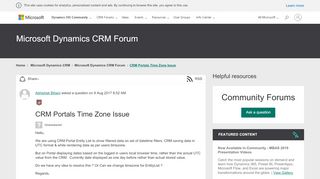 
                            1. CRM Portals Time Zone Issue - Microsoft Dynamics CRM Forum ...