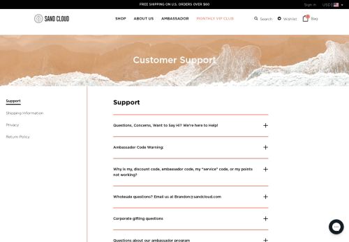 
                            9. Customer Support – Sand Cloud