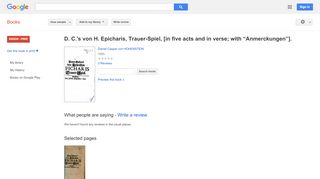 
                            6. D. C.'s von H. Epicharis, Trauer-Spiel, [in five acts and in verse; ...