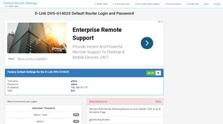 
                            1. D-Link DVG-G1402S Default Router Login and Password