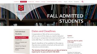 
                            3. Dates and Deadlines | Fall Admitted Students | Lake Forest College