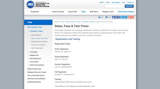 
                            4. Dates, Fees & Test Times - ASE